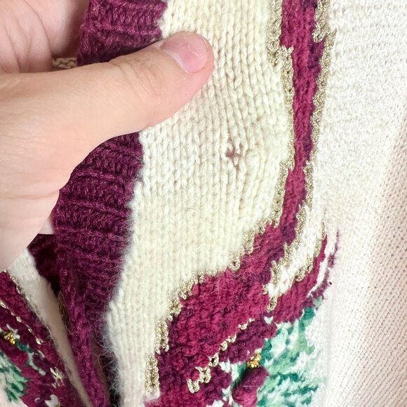 Vtg Talbots Handknitted Victorian Christmas Grandma Cardigan Sweater Cottagecore - Picture 3 of 5